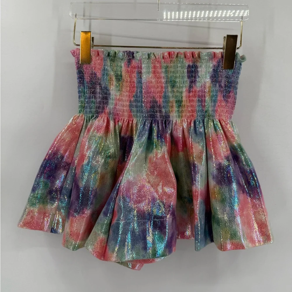 Queen of Sparkles rainbow tie dye‎ smocked party club shorts size xs
